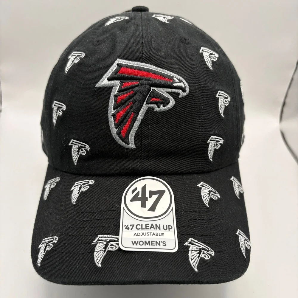 47 Brand Atlanta Falcons Womens Clean Up Adjustable‎ Hat Black All Over Logo NFL